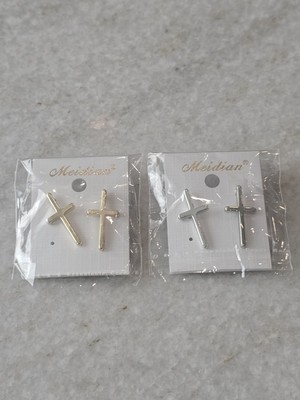 LOT OF 2 Sterling Silver Gold/ Silver Cross Earrings HIGH QUALITY NEW