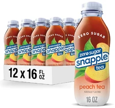 Snapple Zero Sugar Peach Tea, 16 Fl Oz Recycled Plastic Bottle (Pack of 12)