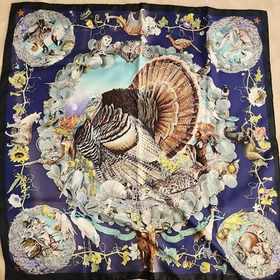 HERMES Carre 90 Faune et Flore du Texas Silk Scarf Rare  w/Box from Japan Used