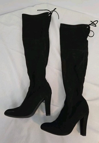 Steve Madden Gorgeous Black Faux Suede Over The Knee Heeled Boots Size 8 1/2 - Picture 1 of 15