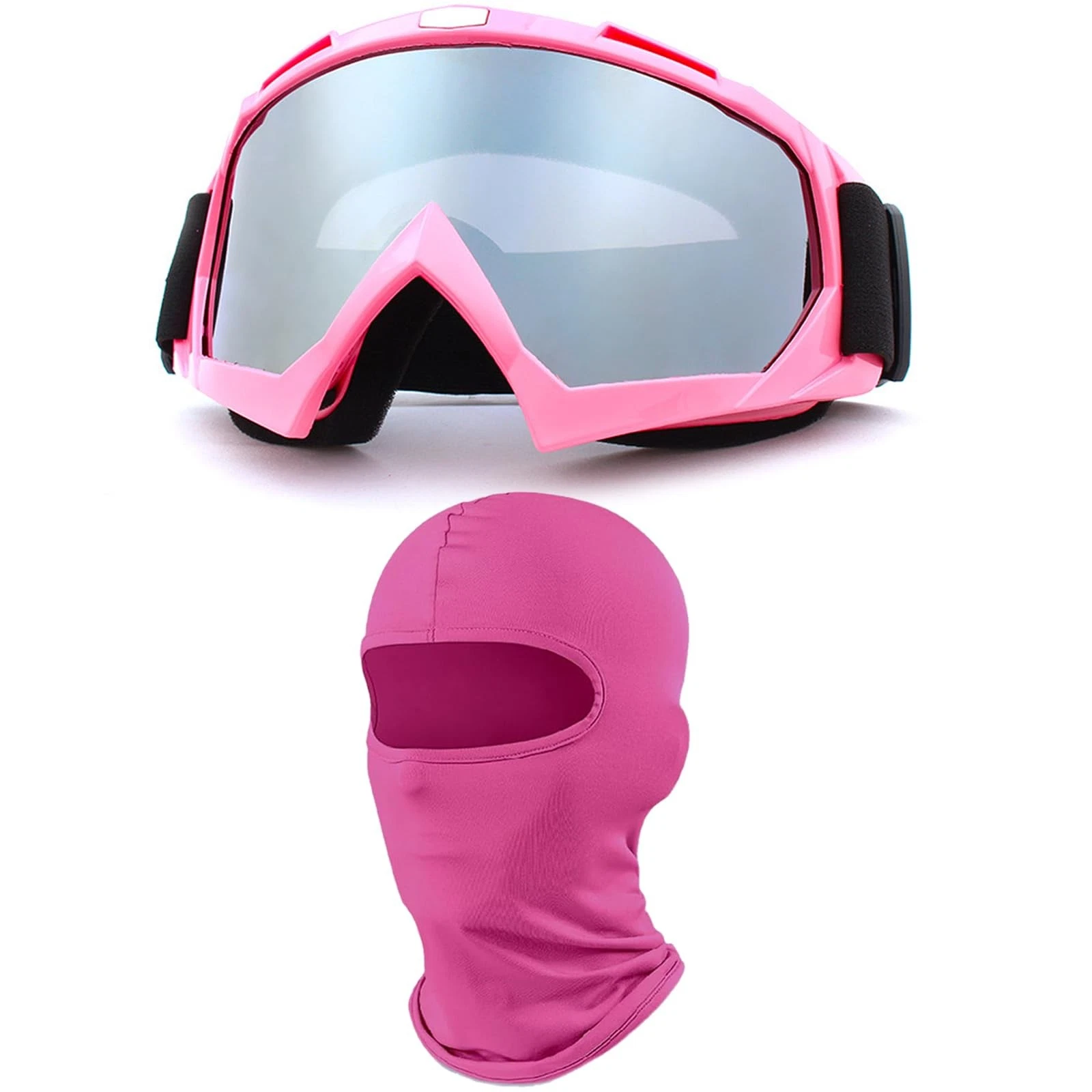 Pink Motorcycle Goggles with Balaclava Face Mask for Dirt Bike, Skiing