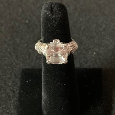 Judith Ripka Engagement Ring in Sterling Silver Asscher Cut CZ Center, Size 5