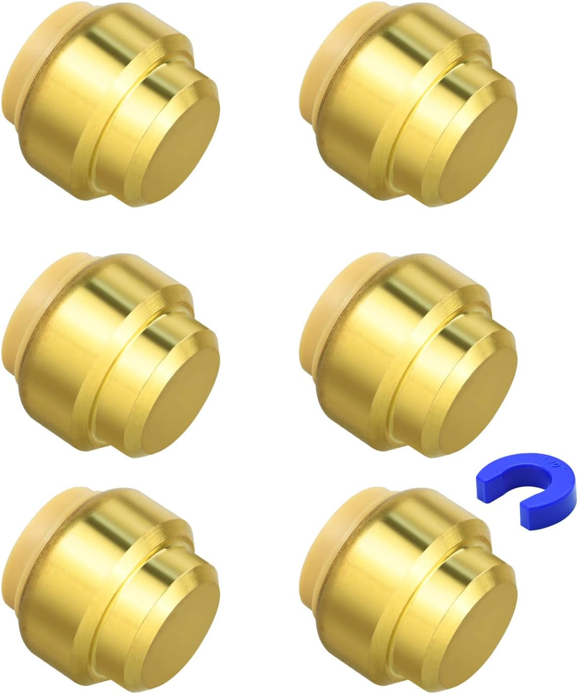 6 Pack Push-To-Connect Plumbing Fittings, 1/2" Pushfit End Cap Fittings with Dis
