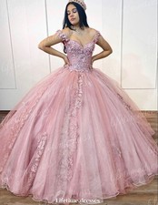 Floral Quinceanera Dresses Baby Pink Sweet 15 16 Glitter XV Party Ball Gowns