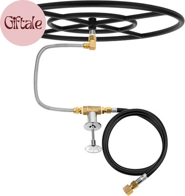 Natural Gas Fire Pit Burner Ring Installation Kit, Black Steel, 24-Inch