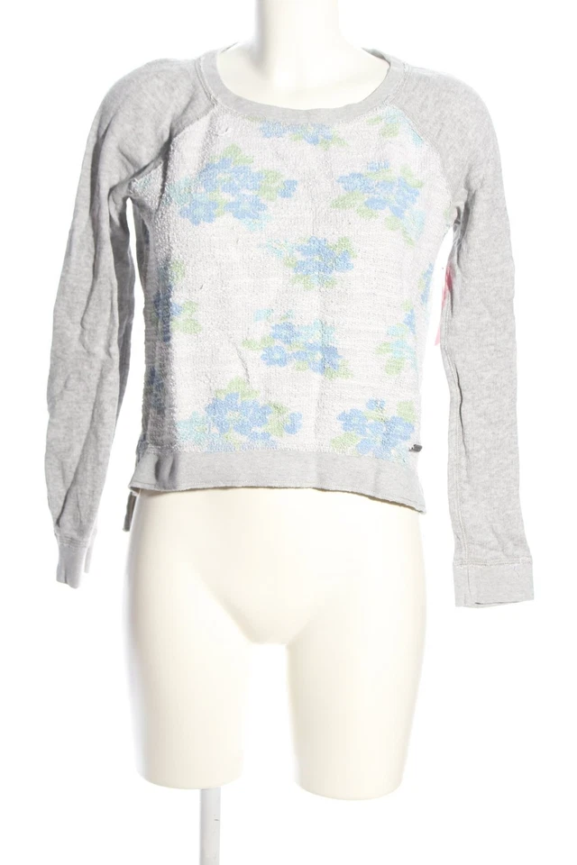 ABERCROMBIE & FITCH Sweatshirt Dames Sweat T EU 34 gris clair-blanc cassé-bleu - Photo 4/4