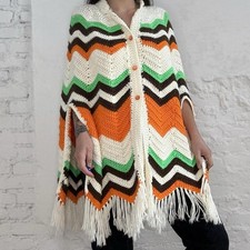 Vintage 70s Handmade Crotchet Poncho Boho Hippie Knit Sweater