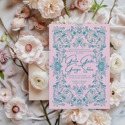 Wedding Bridal Rococo Customisable Canva Invitation Template, Instant Download