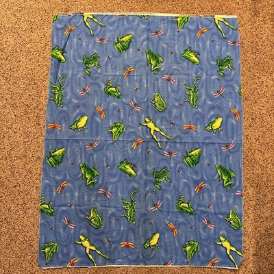 Vintage VIP Cranston Print Works Frog Dragonfly Cotton Fabric Blue Quilt 1 Yard