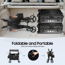 Stroller Wagon 4 Seats Quad Collapsible Stroller with Adjustable Handle  Canopy