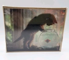 Vintage Hallmark Kitten Cat Goldfish Bowl 8 Blank Note Cards Envelope Set