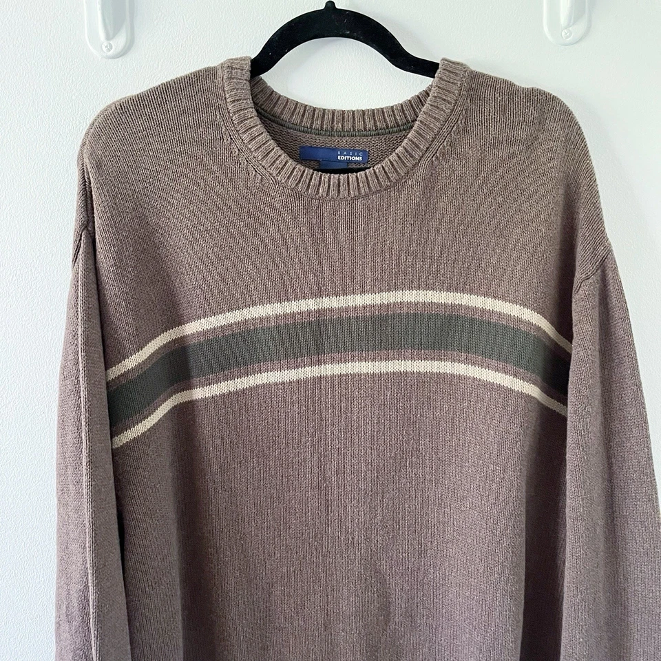Vintage Brown Green Tan Striped Sweater Men XL Pullover Skater Surfer Grunge Y2K - Image 4 of 4