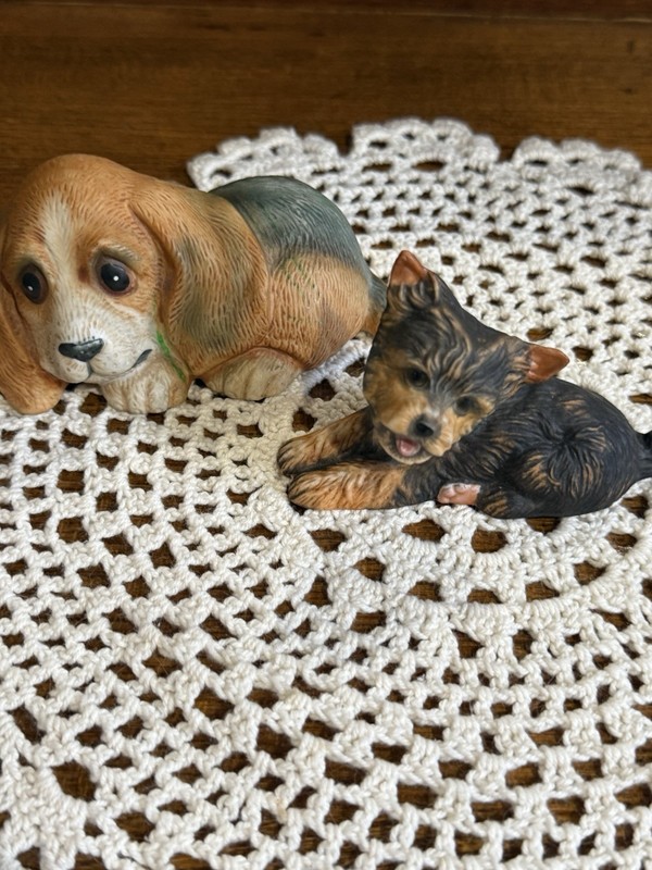 Ceramic And Porcelain Vintage Puppies Yorkie And basset Hound