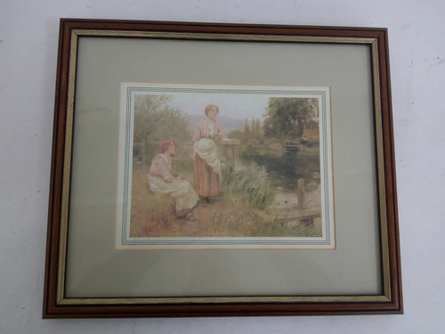 Vintage Framed Henry John Yeend King Print Waiting For Ferry - Picture 7 of 7