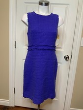 J. Crew Blue Tweed Fringe Trim Sheath Dress, Size 10