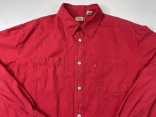 Vintage Levis Shirt Mens Large Red Denim Metal Button Up Long Sleeve Cotton 90s