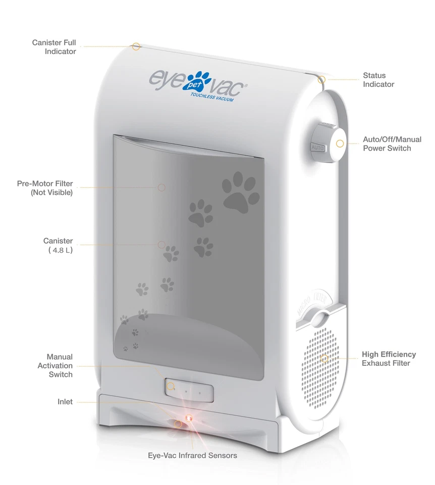 NEW Eyevac EVPRO-PW 1400 Watt Touchless Auto Pet Stationary White Vacuum - Image 3 of 3
