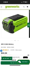 2 Greenworks 80 Volt Batteries and Charger Combo -one Brand New Battery One Used