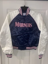 Vintage SEATTLE MARINERS Satin Jacket with Pink Bling G-III Woman Size Small EUC
