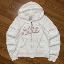 Vintage Nike Spell Out Zip Up Hoodie Women  s M Swoosh Hip Hop Streetwear Y2K