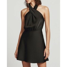 $168 NWT BHLDN Ruby High Shine Satin Halter Mini Dress, Black, Small