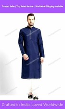 Indian Ethnic Cotton Kurta Mens Shirt Costume Plain Size S-7XL