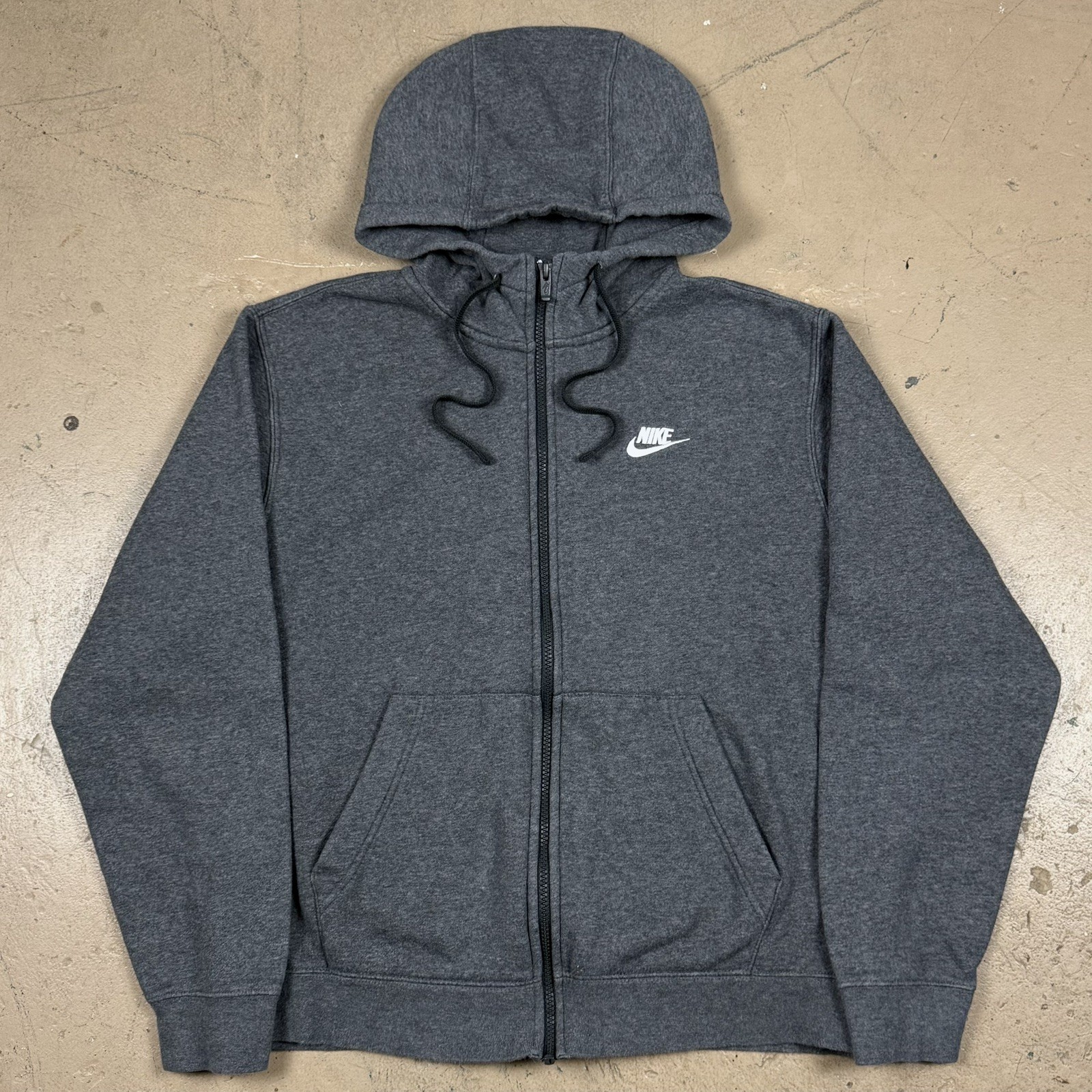 Nike Sportswear Fleece Hoodie Sweatshirt Zip Up Embroidered Gray Size Medium
