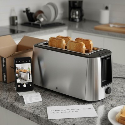 Wmf Bueno Pro Langschlitz-Toaster Edelstahl 4 Scheiben Brötchen