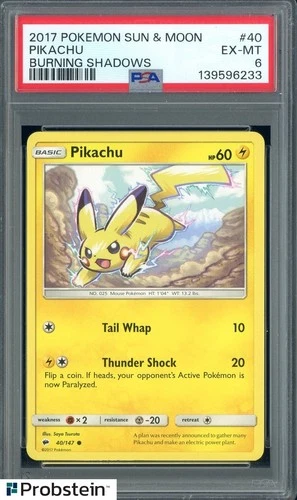 2017 Pokemon Sun & Moon Burning Shadows #40 Pikachu PSA 6 EX-MT