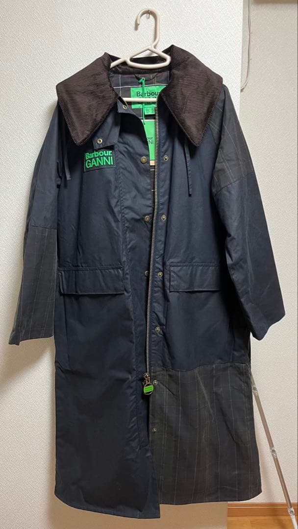 BARBOUR X GANNI Trench Hooded Long Coat Navy Burghley Waxed Parka Size 10 NEW image 6