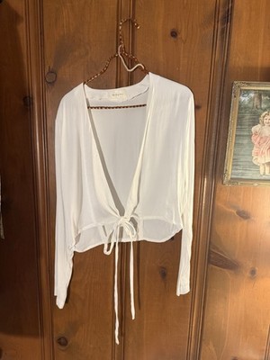 Paris Georgia White Tie-Front Blouse Size Small