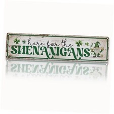 St Patricks Day Wall Decor, Here For The Shenanigans Sign, Retro Tin Metal
