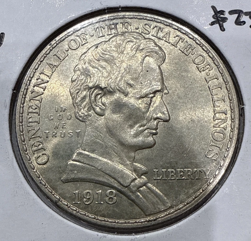 1918 Lincoln Illinois Commemorative Silver Half Dollar 50C Coin BU Uncirculated - Image 3 of 4