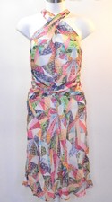 Nicole Miller Artelier Patchwork Sun Dress Ruched Geometric Halter Women 6