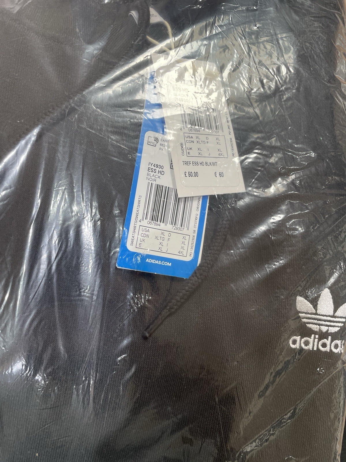 Adidas Trefoil Essential Hoodie Black/White-ALL SIZES Fleece-Genuine-RRP £55 image 8