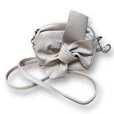 Girls Faux Leather Purse Light Beige Small with Knotted Bow Accent