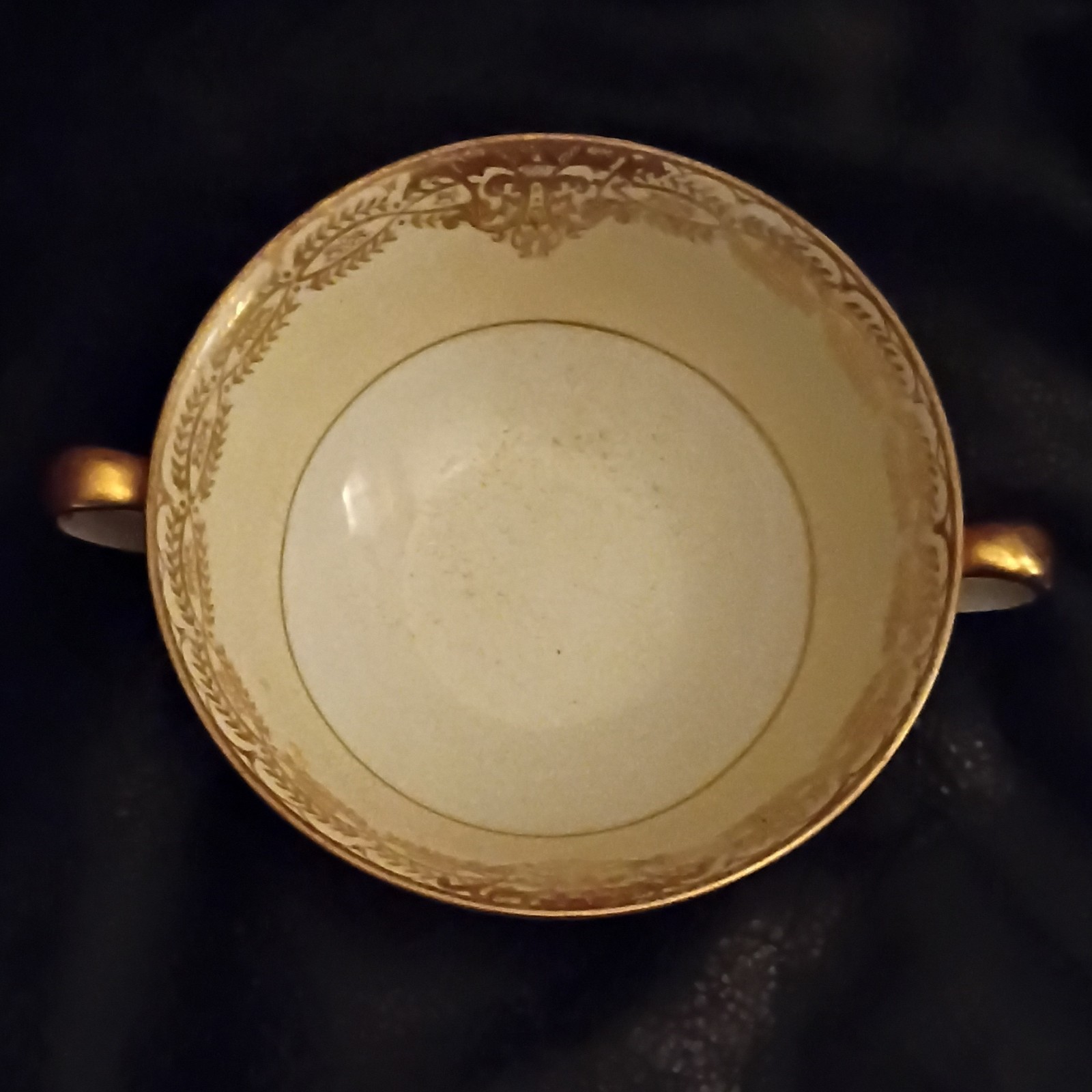 Meito China Gold Trim Floral Porcelain Two-Handled Soup Bowl Japan