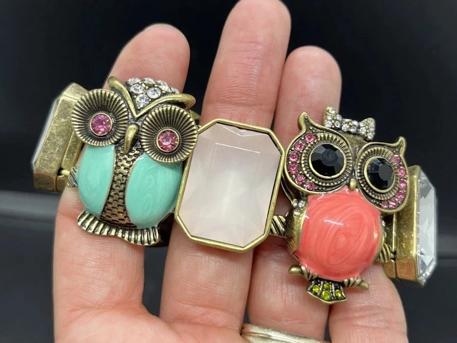 Pulsera BETSEY JOHNSON Búho Cristal Estrás Esmalte Turquesa Coral Oro Rosa Foto 2 de 4