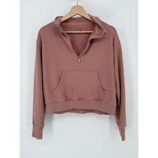 Aerie Dusty Rose Pink Quarter Zip Cropped Sweatshirt Pullover Women's Small FLAW