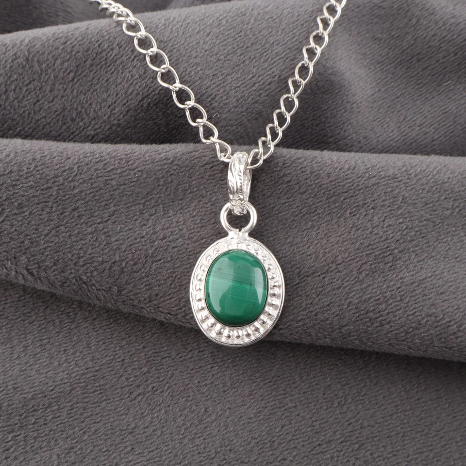 Стильный кулон ручной работы из стерлингового серебра 925 пробы с натуральным малахитом - Изображение 3 из 4