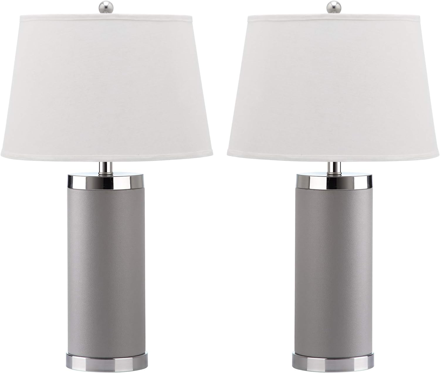 Grey Leather Column Table Lamp Set of 2 - Lighting Collection