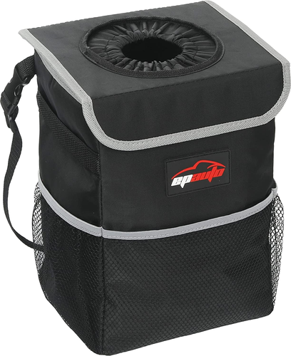 Waterproof Car Trash Can with Lid and Storage Pockets, Black - Picture 7 of 7