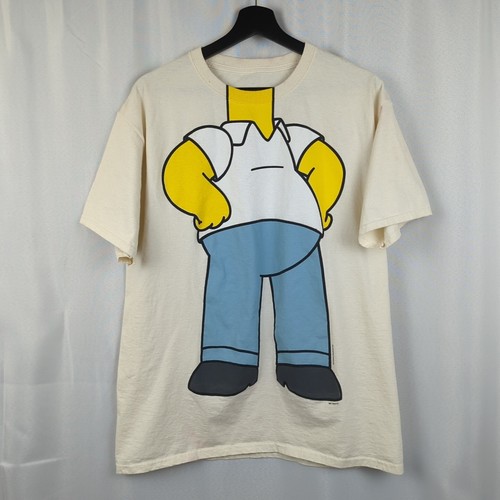 The Simpsons Men Shirt Large Cream Homer Belly Graphic Costume Short Sleeve