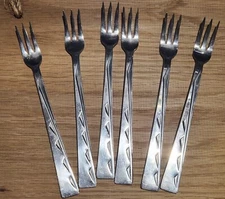 Vtg 6 National Stainless Seafood fork spear charcuterie board 6"  MCM SEA CLIFF