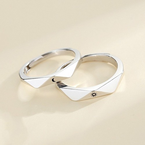 Silver Plated Sun Moon Finger Ring Lover Couple Jewelry Adjustable Women Men - Picture 8 of 10
