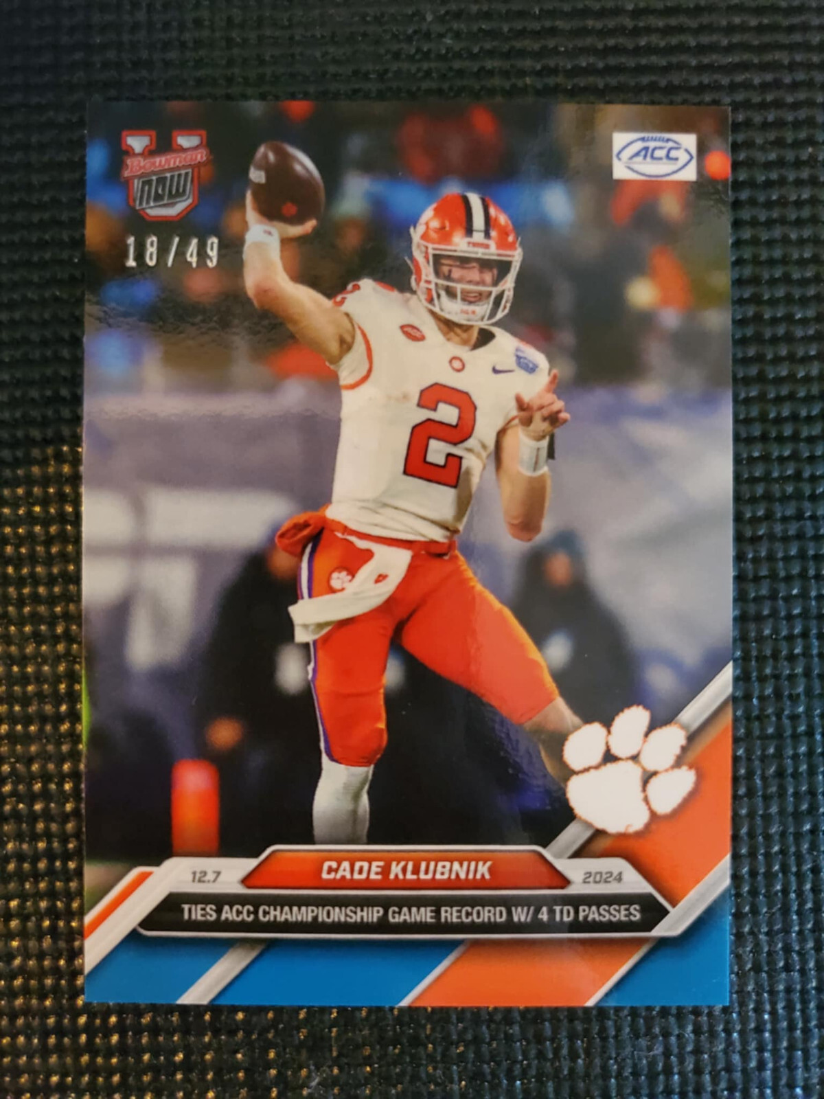 Cade Klubnik Clemsom 2024 Bowman U NOW Football #57 Blue Parallel 18/49