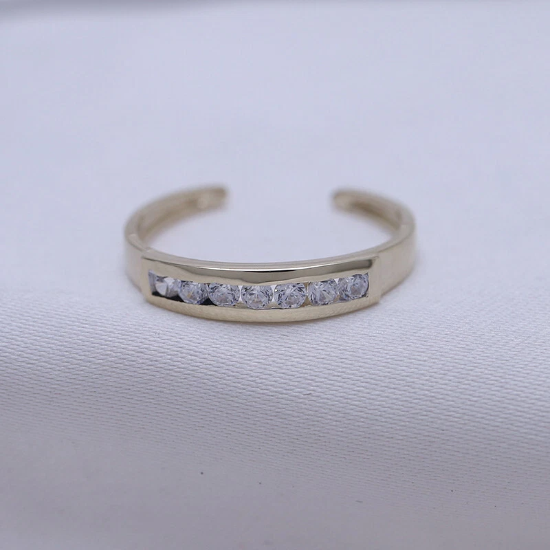 Conjunto de canais de ouro amarelo sólido ajustável 10k corte redondo zircônia cúbica - Imagem 2 de 4