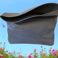 Vintage Gray Leather Clutch Fold Over Flap Suede Lined Handbag