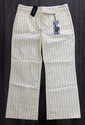 Women s Express Editor Crop Pants Sz 4 Yellow Blue Stripes NWT Stretch Canvas