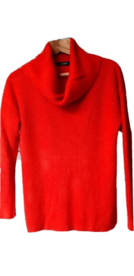 LAUREN ALPH LAUREN Damen Rippstrickpullover orange rot mit voluminösem Raben